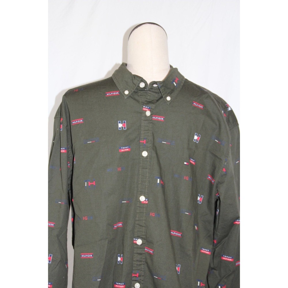 Tommy Hilfiger Logo Men's XL Slim Fit Long Sleeve Button Down Shirt